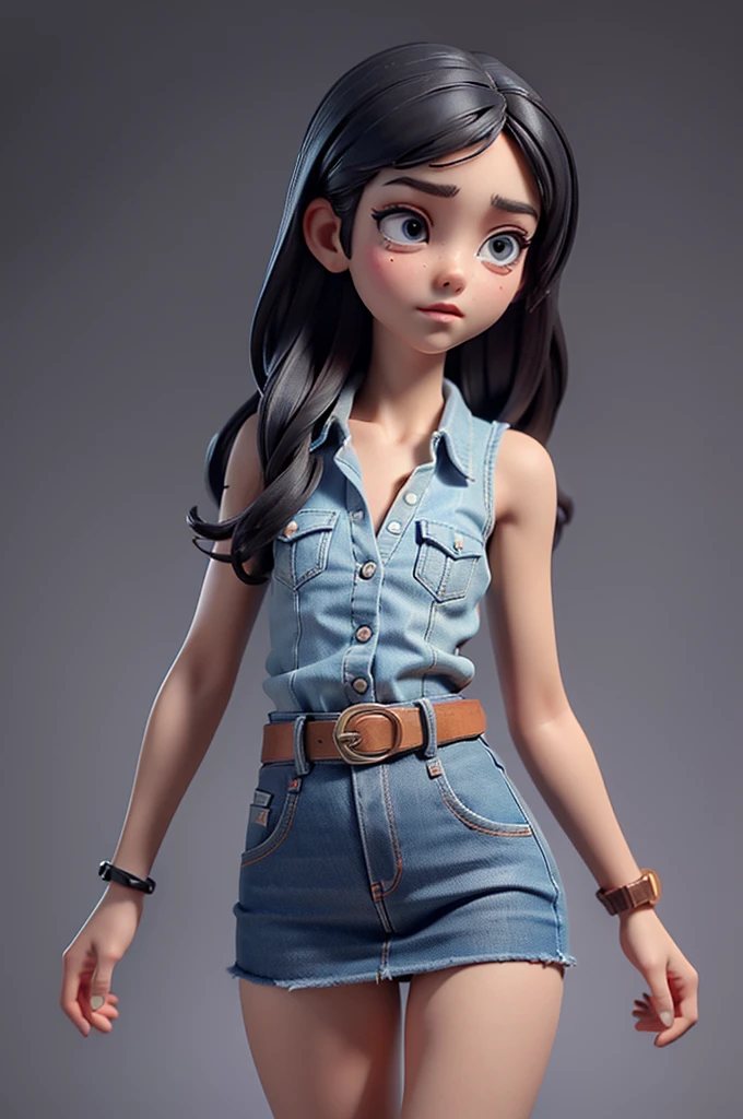 (((((alone))))),(((((masterpiece))))), (((((Best Quality))))),(((((Very detailed))))), finely, Depth of written boundary, Sharp details, Detailed clothing, High resolution,One girl,Beautiful detailed face:), ,(((Slim Body))),(((Small Ass))),(((Denim mini skirt))),(((Wear a belt))),(Wearing a sleeveless collared shirt))),(((Wearing a watch))),(((Sandals))),(((Cowboy Shot))),(((I am going to cry))),(((Monotone background))),((Engage your audience)))