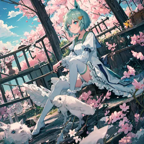 (masterpiece, Highest quality:1.2), alone, One girl, Seiun Sky, smile, View your viewers, Hair Clip, Hair Flowers, Horse&#39;s e...