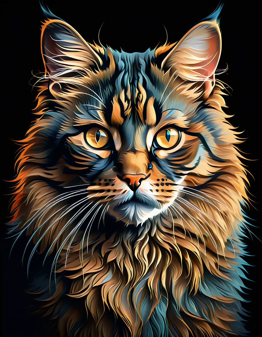 realistic portrait of a cat, highly detailed and photorealistic, striking symmetrical composition, evocative and atmospheric, dramatic lighting, rich texture, warm color palette, delicate fur, piercing eyes, elegant pose, feline grace, captivating gaze, masterpiece, best quality, 8k, ultra-detailed professional, vivid colors, studio lighting