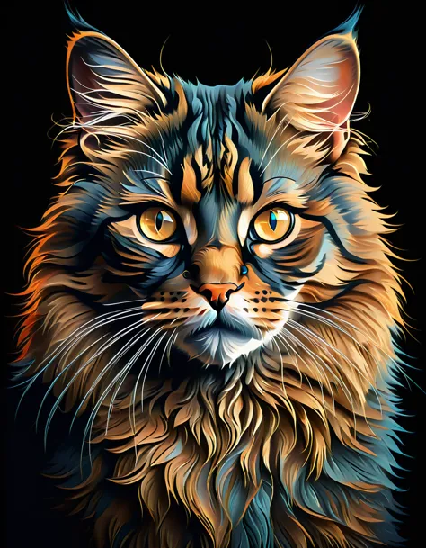 realistic portrait of a cat, highly detailed and photorealistic, striking symmetrical composition, evocative and atmospheric, dr...