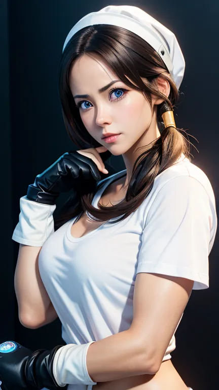 (( 1 single woman)), ((white shirt)), hay una 1 mujer con white shirt y gloves , chell, chell of the portal, he saw, realistic c...