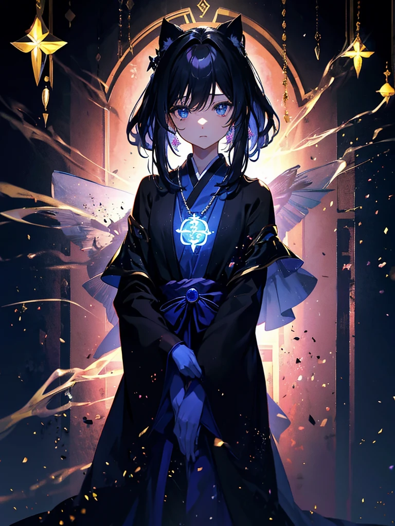 セクシーなドレスを着ています、エッチです、25-year-old girl、Rune background、black magician、Wearing a black robe、mesmerize、cute woman、Elegant hairstyle、indigo hair color、Slightly shorter hair、blue eyes、look at the viewer、masterpiece、Best image、