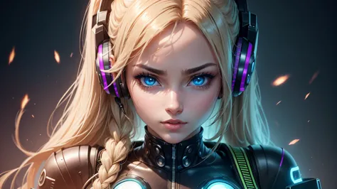 a close up of a woman dj.  in a futuristic outfit with headphones on, cyber school girl, cyber suit, perfect android girl, cyber...