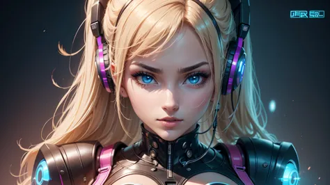 a close up of a woman dj.  in a futuristic outfit with headphones on, cyber school girl, cyber suit, perfect android girl, cyber...