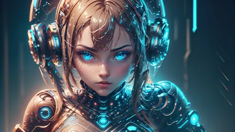 a close up of a woman dj.  in a futuristic outfit with headphones on, cyber school girl, cyber suit, perfect android girl, cyber...