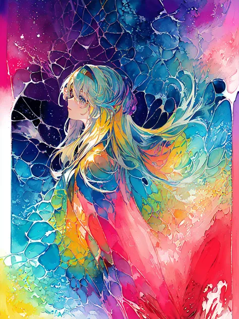 (masterpiece, top quality, best quality,watercolor (medium),official art, beautiful and aesthetic:1.2),(1girl:1.3), (fractal art...