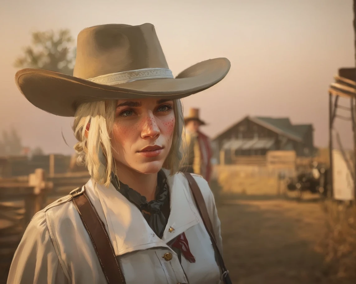 Style R3DD34D, portrait numérique, 1fille, Rouge mort redemption2, patronage, [ Rouge mort ], rdr2, fond rouge 