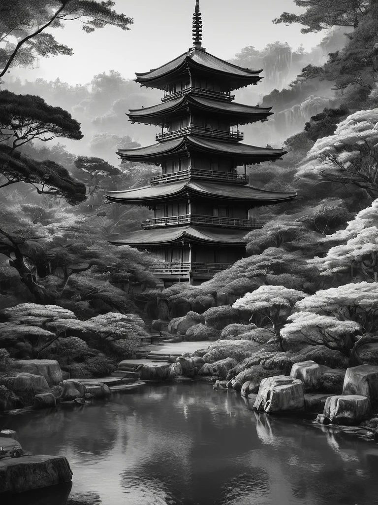 ภาพร่างกราไฟท์ขาวดำอันน่าทึ่งของวัดญี่ปุ่นในสวนญี่ปุ่น, ภาพพาโนรามา, ในท่าทางแบบไดนามิก, โดย Anna Razumovskaya, (โดย อลิสสา มังค์ส:1.1), โดย โจเซฟ โลรุสโซ, โดย ลิเลีย อัลวาราโด, แสงที่สวยงาม, โฟกัสคมชัด, 8ก, ความละเอียดสูง, (รูขุมขน:0.1), (เหงื่อออก:0.8), ผลงานชิ้นเอก, นิคอน Z9, ภาพถ่ายที่ได้รับรางวัล, -- ส.ค. 16:9 --สไตล์ดิบ --มีสไตล์ 750 --นิจิ 6, องค์ประกอบที่สมบูรณ์แบบ, สวยงาม รายละเอียดซับซ้อนอย่างเหลือเชื่อ