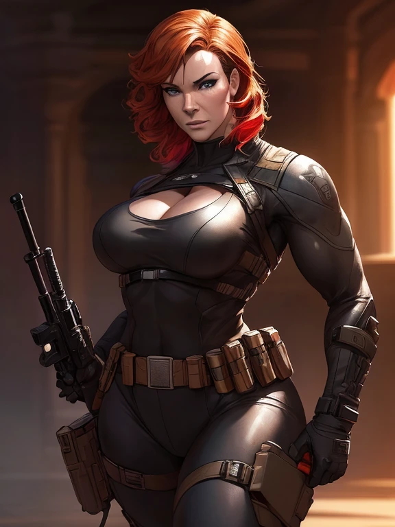 Christina Hendricks as an action hero, alluring 48 year old woman, High-quality facial research of Christina Hendricks, (Christina's sculpted cheekbones and slight wrinkles around the face), High-quality detailed research of Christina Hendricks voluptuous figure. ((aiming at the viewer with a gun)), skin-tight black leather suit, utility belt, two pistols, ((holding a handgun)), (((decent looking gun)))). Dramatic lighting,high contrast,highly saturated colors,shadows and highlights,epic artistic, sharp focus, even lighting, insane details, The 4k textures showcases the utmost level of detail, Full bodyesbian, Competitive high quality, Whole body, Casual pose, Beautiful pose, (Extremely detailed CG 8k wallpaper), (Extremely delicate and beautiful), (Masterpiece), (Best quality: 1.0), (Ultra-high resolution: 1.0), Beautiful lighting, Perfect lighting, Realistic shadows, [high resolution], Detailed skin, Super detailed (((Colorful))), Digital art, metal gear solid concept art, full body concept art, Expert concept art with high detail, concept-art，Such as Ernest Khalimov, fps game concept art, concept-art, craig mullins style, Video game concept art, 4K
