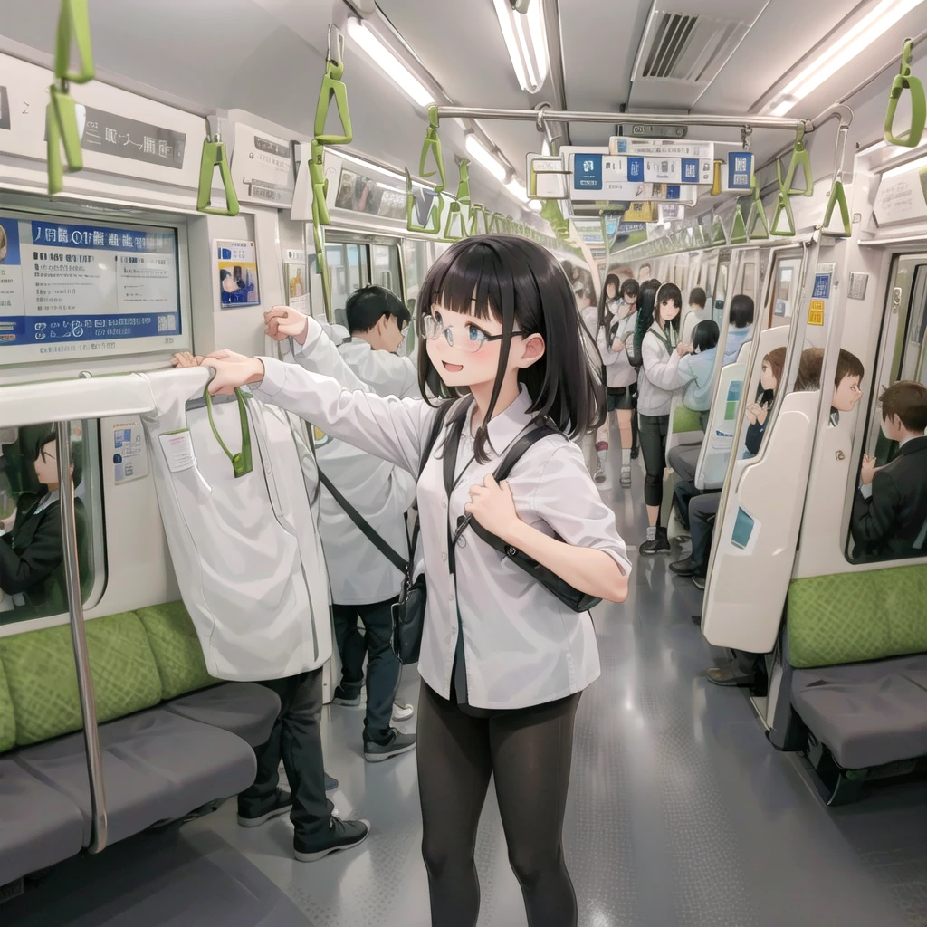 Highest quality, Very detailed, shape,
Multiple Girls, Small breasts , Black Hair, Glasses, school bag, smile, Laughter, View your audience, Crowded train、たくさんのFemale student、１male、A male stands behind a womale、A male is touching a womale's ass、
e235, Inside the train, scenery, Sheet, window, screen, Realistic, photograph background, photograph (Moderate), photographRealistic, close、maleたちに囲まれて１Female student、Show off your penis
 