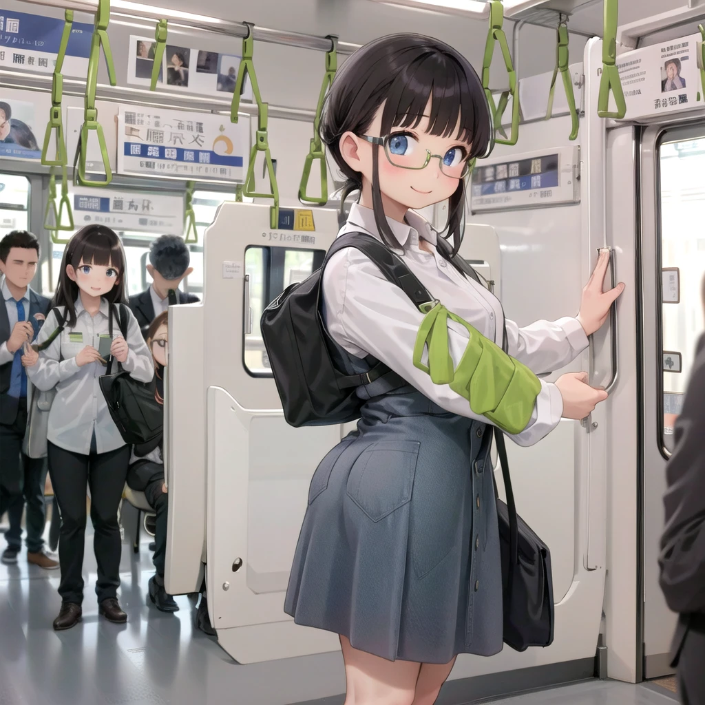 Highest quality, Very detailed, shape,
Multiple Girls, Small breasts , Black Hair, Glasses, school bag, smile, Laughter, View your audience, Crowded train、たくさんのFemale student、１male、A male stands behind a womale、A male is touching a womale's ass、
e235, Inside the train, scenery, Sheet, window, screen, Realistic, photograph background, photograph (Moderate), photographRealistic, close、maleたちに囲まれて１Female student、Show off your penis
 