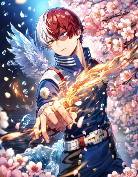 Ultra detailed, highres, absurdres, HDR, master piece, Todoroki Shouto, bicolor hair, right side is white, left side is red, het...
