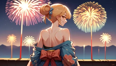 score_9, score_8_up, score_7_up, source_anime, from behind, solo, 1girl, odelschwanck, smile, looking back, random color kimono,...