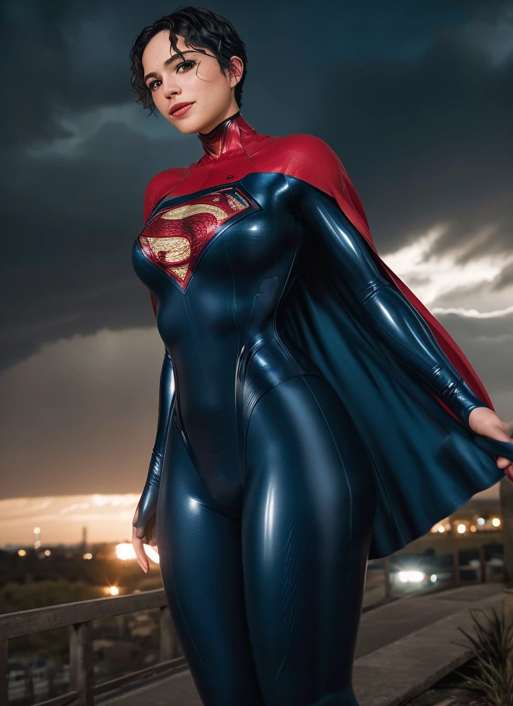 latex
catsuit
corset photo of supergirl, short hair, bodysuit, cape, smile, outdoors stormy night, background sky, analog style (look at viewer:1.2) (skin texture), Fujifilm XT3, DSLR, 50mm  