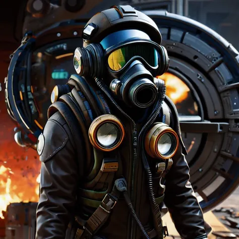 image of a man wearing a gas mask and goggles, science fiction characters render, 3d rendering style, science fiction characters...