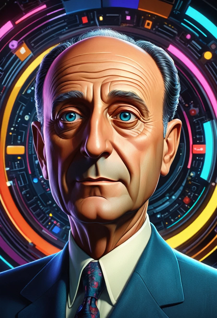 a cartoon style portrait of physicist Enrico Fermi, Fermi paradox, extremely detailed, 8k, award winning digital art, photorealistic, intricate details, masterpiece, cinematic lighting, vibrant colors, dramatic composition