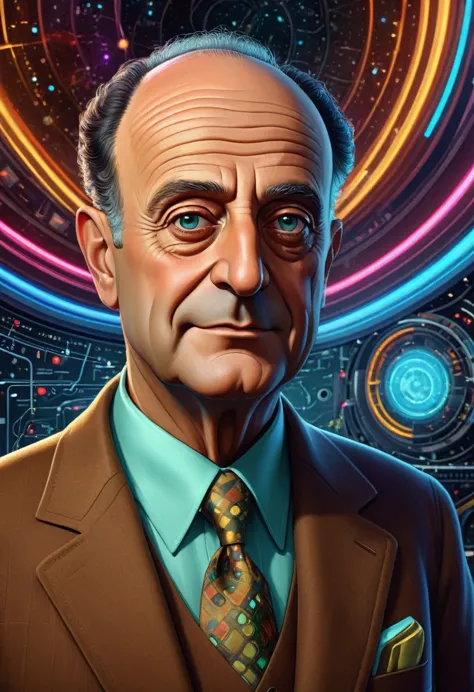 a cartoon style portrait of physicist Enrico Fermi, Fermi paradox, extremely detailed, 8k, award winning digital art, photoreali...