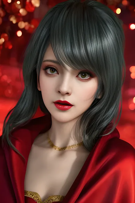 1girl,(red theme: 1.2), wearing a velvet dress, a gorgeous cape,, beautiful detailed eyes, beautiful detailed lips, extremely de...