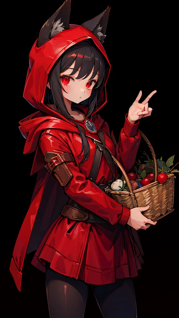 grace，Cool girl，Handsome girl，little Red Riding Hood，Red Cape，Red hood斗篷，Forest Background，Forest Background，Hooded girl with a basket，Wave Girl，Wolf Ear Girl，Wolf Ear Hood，Red hood，Close-up above the waist，Tight leather jacket，hunter style，Tights