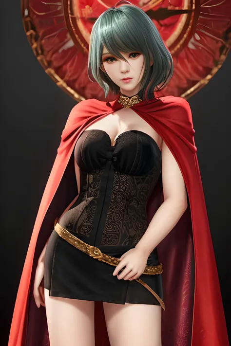 1girl,(Red Theme: 1.2), wearing a velvet dress, a gorgeous cape,, beautiful detailed eyes, beautiful detailed lips, extremely de...
