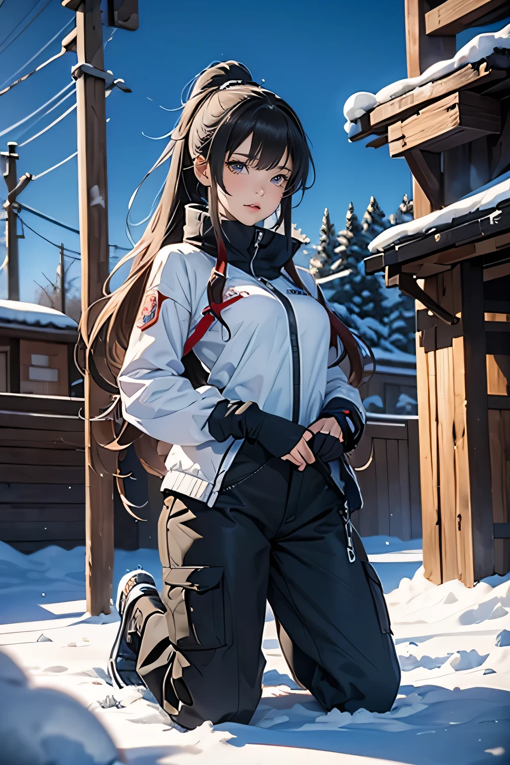 anime girl kneeling In the snow with a sword in her hand, Amazing Anime 8K, Anime Style 4k, 4k Anime Wallpaper, Anime Wallpaper 4 k, Anime Wallpaper 4k, Anime Wallpaper, Female Action Anime Girl, From Girls Frontline, Girls Frontline Style, hd Anime Wallpaper, Anime Wallpaper, In the snow, Girls Frontline CG, Sad expression, Expressing pity, Snow camouflage, cargo pants, 