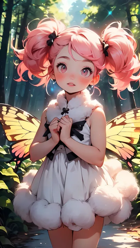 cute girl Fairy,(((a bit girl,,a bit,Little))),(((6 years old))),((anime Fairy girl with extremely cute and beautiful pink hair)...