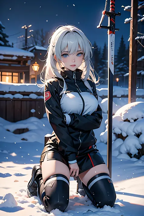 anime girl kneeling In the snow with a sword in her hand, Amazing Anime 8K, Anime Style 4k, 4k Anime Wallpaper, Anime Wallpaper ...