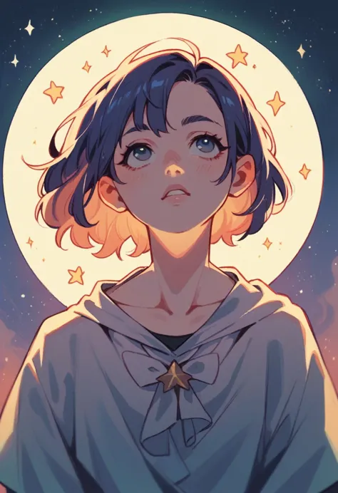 A girl is looking up at the starry sky