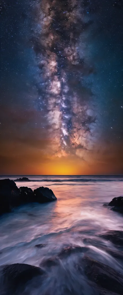 water, ocean, dark sky, sunset, milky way