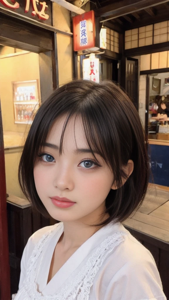 (Sexual climax:1.75),(ecstasy:1.75)short hair,Part-time job at a bar,(Wearing laced negurije:2.0),16 year-old,(Ultra cute Japan girl:1.5),(Detailed face,detailed eyes,Beautiful eyes,symmetry eyes:2.0),Natural Makeup,smile