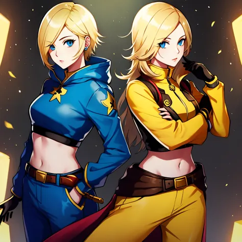 version female of Scorpion from MKII, blonde woman, Scorpion outfit, Rosalina look a like, yellow classic outfit, 