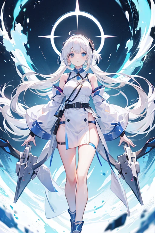 White Hair Girl　A large arm mechanism floats around the body.