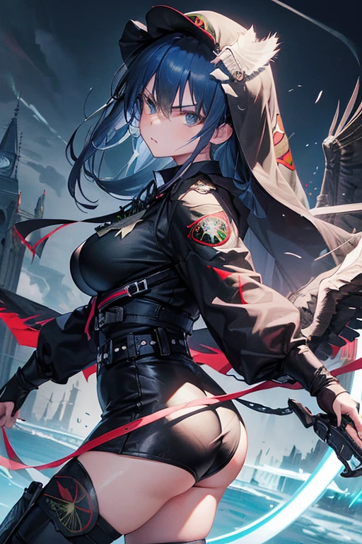 BREAK masterpiece masterpiece masterpiece,best quality best quality best quality,super detailed,super fine illustration,8k quality,anime style,detailed background,beautiful background,dynamic angle,ass pov,cool cool cool BREAK 修道服,Black Sister Veil,Gothic,church,BREAK(holding in right hand_weapon(Blackhawk):1.3),(holding in left hand_weapon(Blackhawk):1.3),perfect weapon,BREAK  {sharp eyes},blue hair,Blue Eyes,middle age,big breast,angry face,perfect face,perfect hands,BREAK she shots a monster's head with weapon,around Monster,battle field,BREAK on fired church,detailed background,