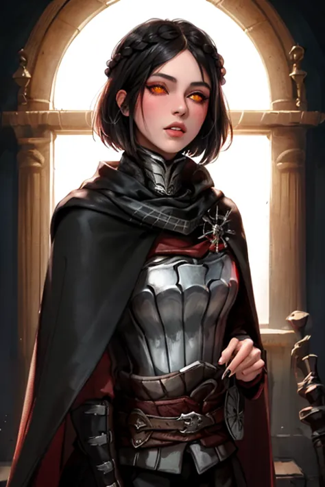 masterpiece,best quality, high quality,, ,serana,black_hair, braid, cape,orange_eyes, red_eyes, black_sclera, colored_sclera,
  ...