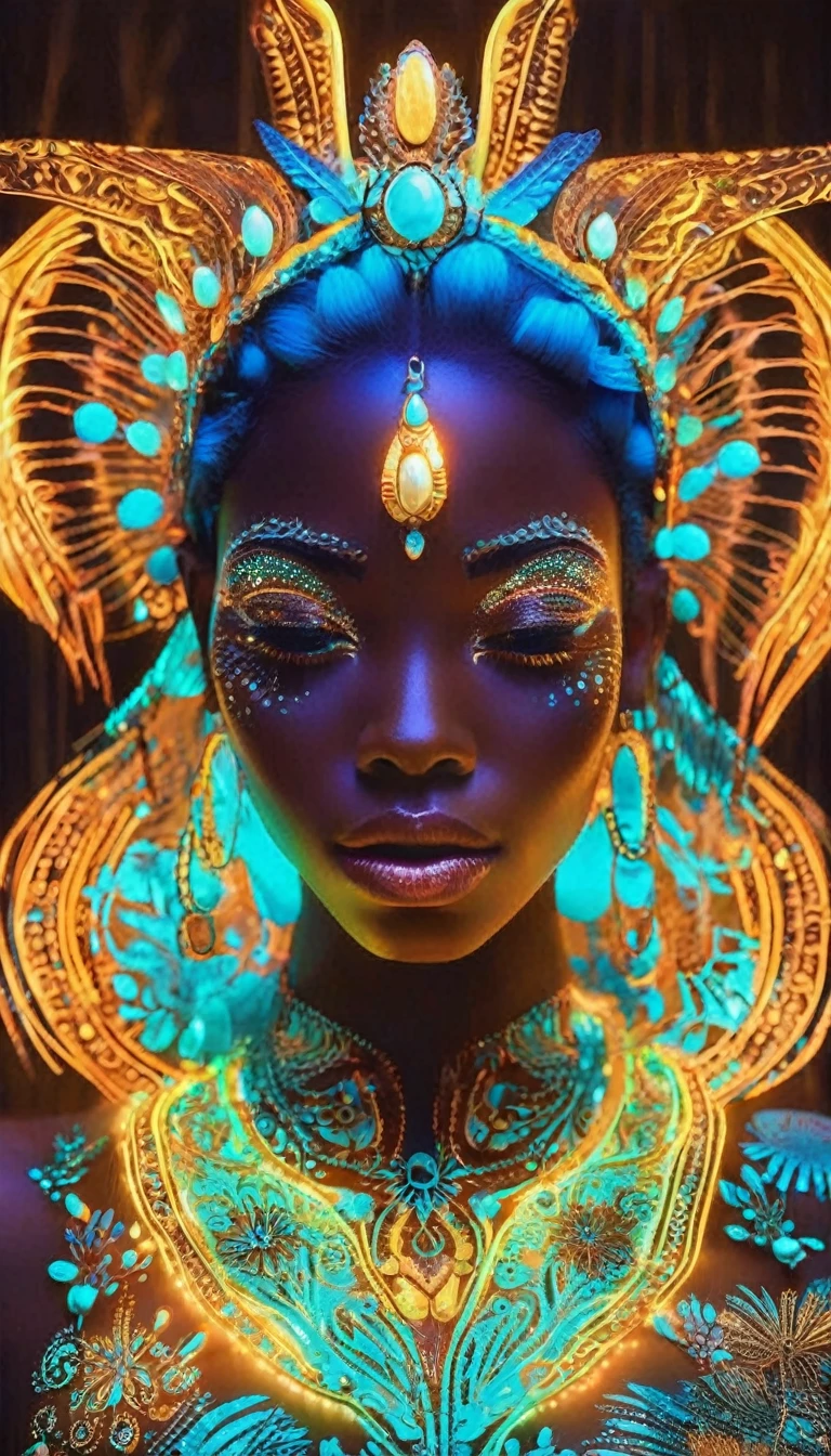 A alma interior de uma mulher negra sonha bioluminescente