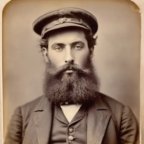 an old photo of a man with a beard and a hat, an album cover by Lubin Baugin, flickr, pre-raphaelitism, quirky 1 9 th century, a...