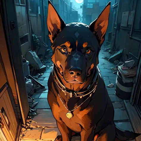 (((No humans)))、dog１Animals、Ruined City、最高品質のdog、Detailed hair、Mr.々Angle、The perfect doberman、Detailed Background、Top quality ba...