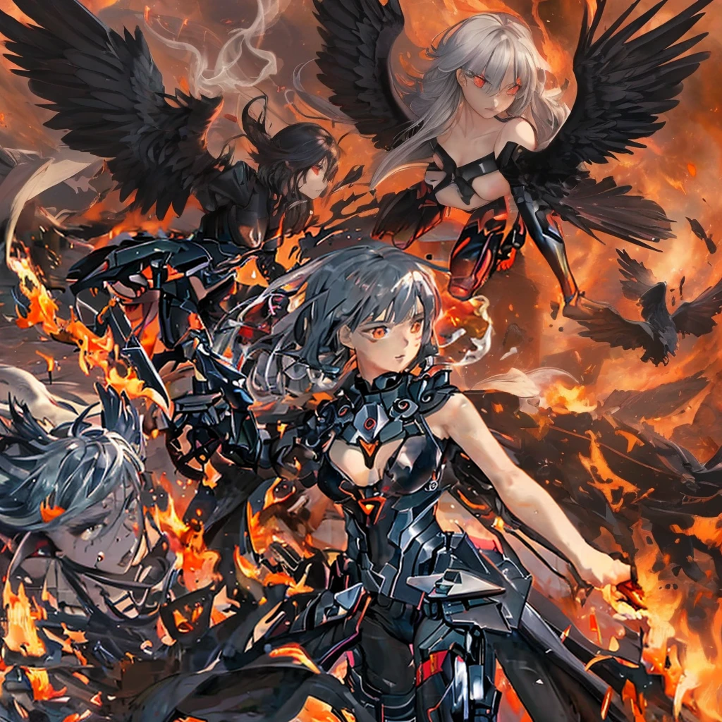 dark angel, fire, smoke