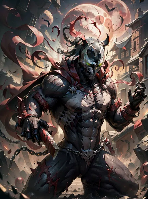 Venom spawn samurai,oni face mask venom teeth,realistic, glowing red eyes, black and red battle armor, blood moon background, ho...