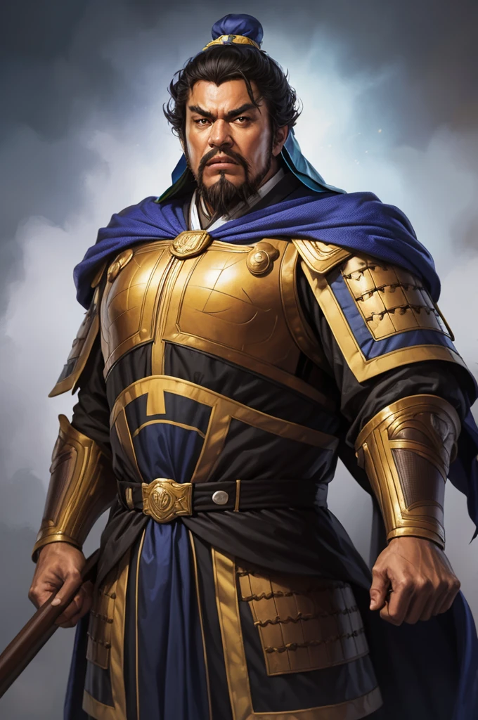8K,1 middle-aged man,oriental armor(The elaborately crafted coat of arms of a nobleman),ultra high resolution,surreal,realistic skin,Black hair short hair,big black eyes,clear eye description, muscular body,waist armor,delicate hands, Perfect hand shape, character art, action pose,masterpiece,Realistic RAW photos of the highest quality,bright colors,rich colors, backlight, movie lights, film grain,50mm lens