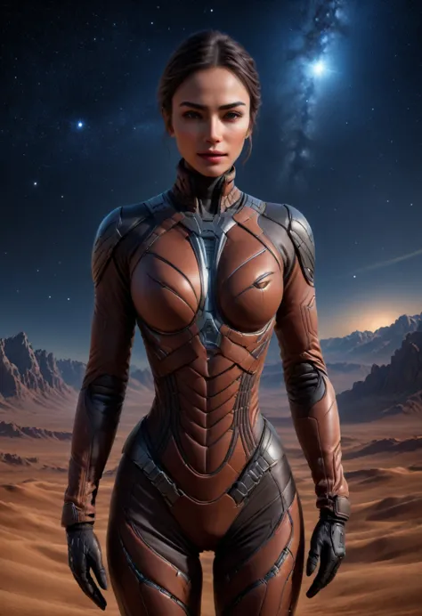 breathtaking image of a attractive solitary person, sofiaboutella woman, wearing stillsuit, human head with natural skin, symmet...