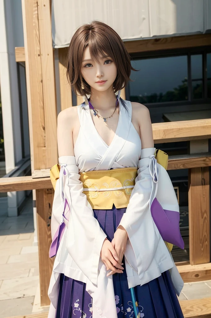 (masterpiece, best quality:1.3)
YunaFF10,  1girl, solo, looking at viewer, smile, short hair, blue eyes, skirt, brown hair, hair ornament, jewelry, underwear, green eyes, smile, standing, upper body, detached sleeves, japanese clothes, bra, heterochromia, hakama, hakama skirt, blue hakama, purple hakama, yuna (ff10)