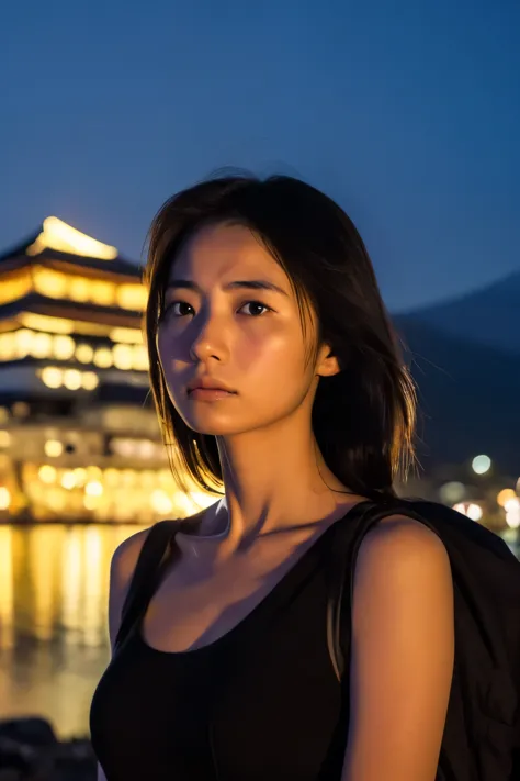 ((correct human body structure)), (detailed face, detailed eyes), a japanese woman, a look of sorrow, background is mt.fuji in t...