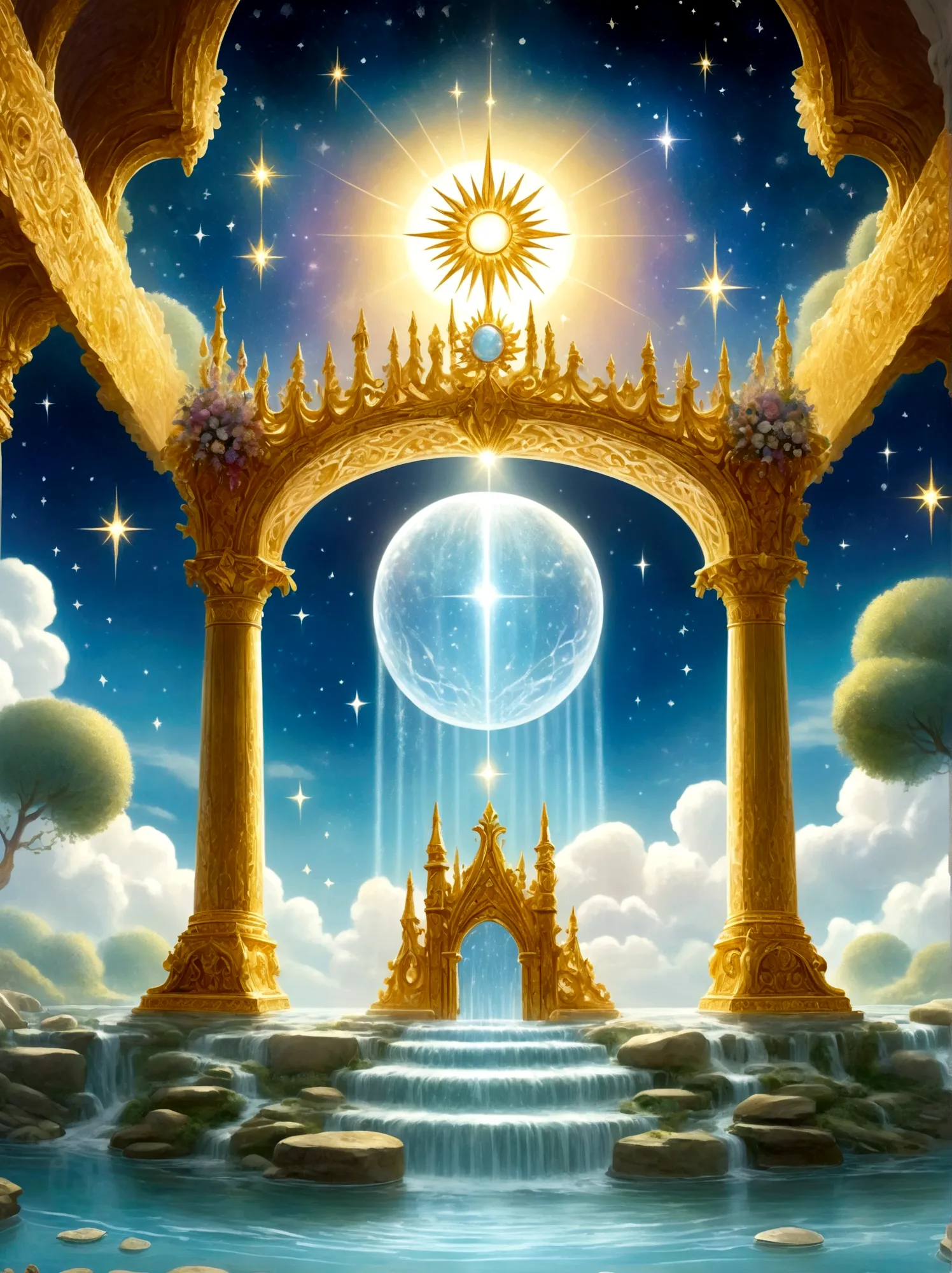 Imagine a majestic throne room beyond the human realm, as described in the first book of Enoch, The room is filled with grandeur...