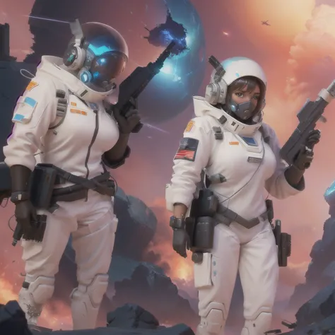 there are two people in space suits standing next to each other, wojtek fus, epic sci - fi character art, epic sci-fi character ...