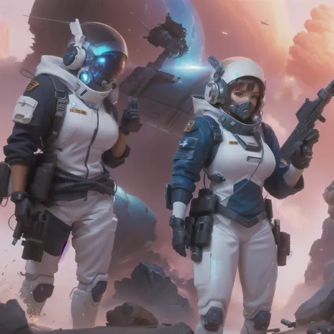 there are two people in space suits standing next to each other, wojtek fus, epic sci - fi character art, epic sci-fi character ...