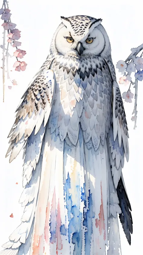 (masterpiece:1.2, highest quality),(very detailed),(((watercolor))),8k,wallpaper,snowy owl