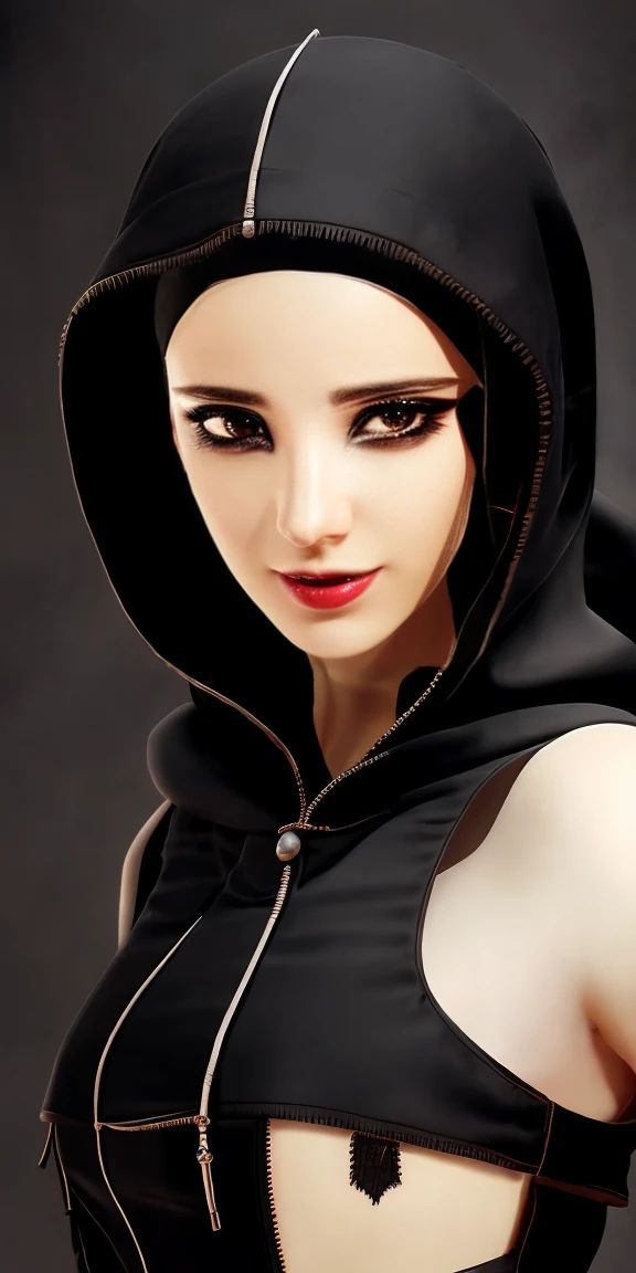 a close up of a person wearing a hood and a hoodie, nun fashion model, flora borsi, nun, nun fashion model looking up, an evil nun, vampire nun, nun outfit, majestic saint woman, karol bak of emma watson nun, orthodox cyberpunk, photography alexey kurylev, saint woman, dark robed, dark priest, hooded