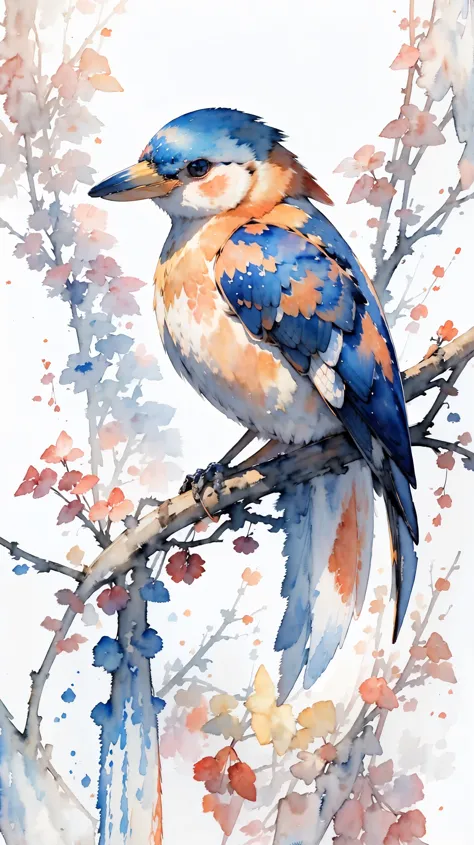 (masterpiece:1.2, highest quality),(very detailed),(((watercolor))),8k,wallpaper,red-backed kingfisher