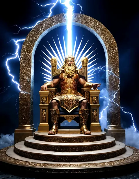 Zeus sitting on throne of power, pointing his golden-club ahead - SeaArt AI